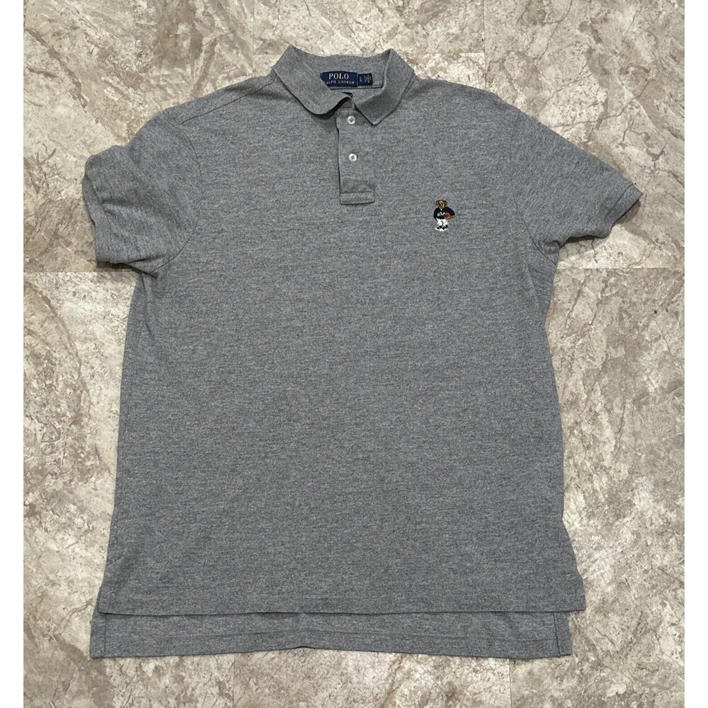 RARE Mens Size Large Polo Ralph Lauren Grey USA Basketball Polo Bear Dress Shirt